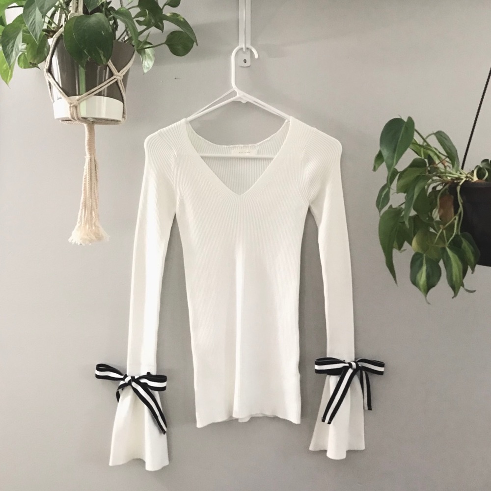 NWOT white bell sleeve v neck sweater top
